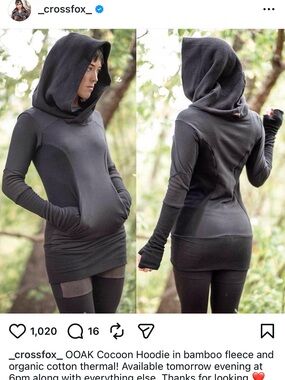 Crossfox Black Cocoon Hoodie Bamboo Fleece Organic Cotton M